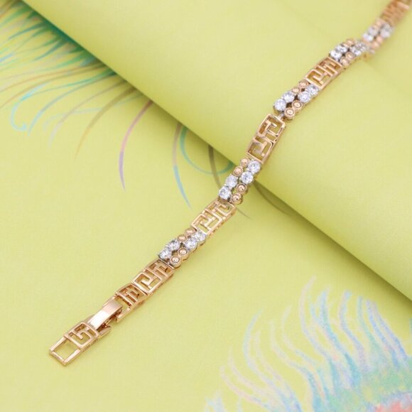 "Rose Gold CZ Bracelet with Greek Key Motif, Elegant Patterned Design, XPBL0750 - Picture 5 of 12